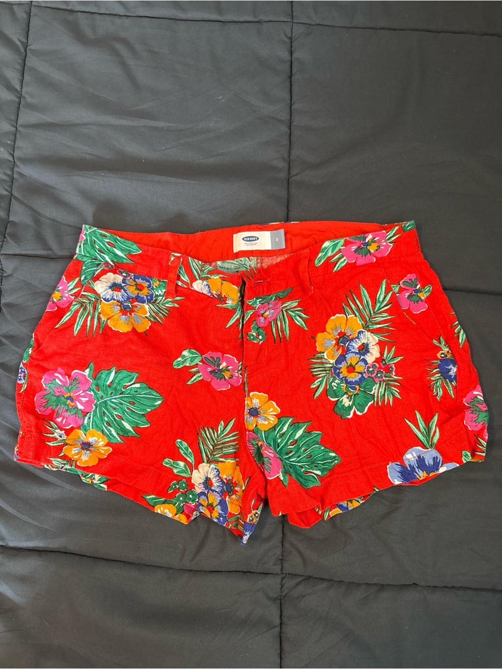Old Navy Red Tropical Floral High-Waist Shorts